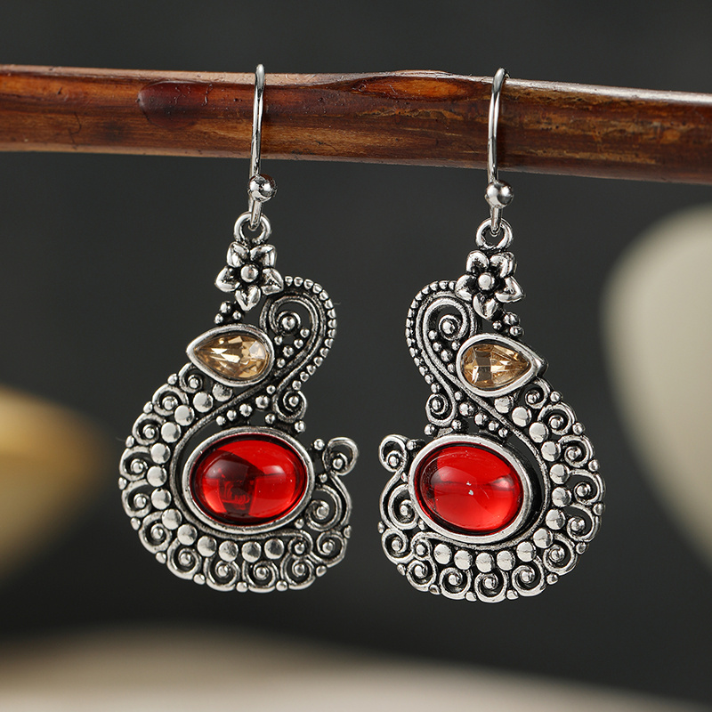 Women's Elegant Retro Art Carving Flowers Hook Dangle Earrings